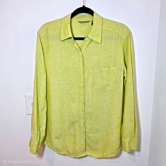 Tommy Bahama Tops - Tommy Bahama Womens 100% Linen Button Down Shirt Lime Green Long Sleeve L Pocket